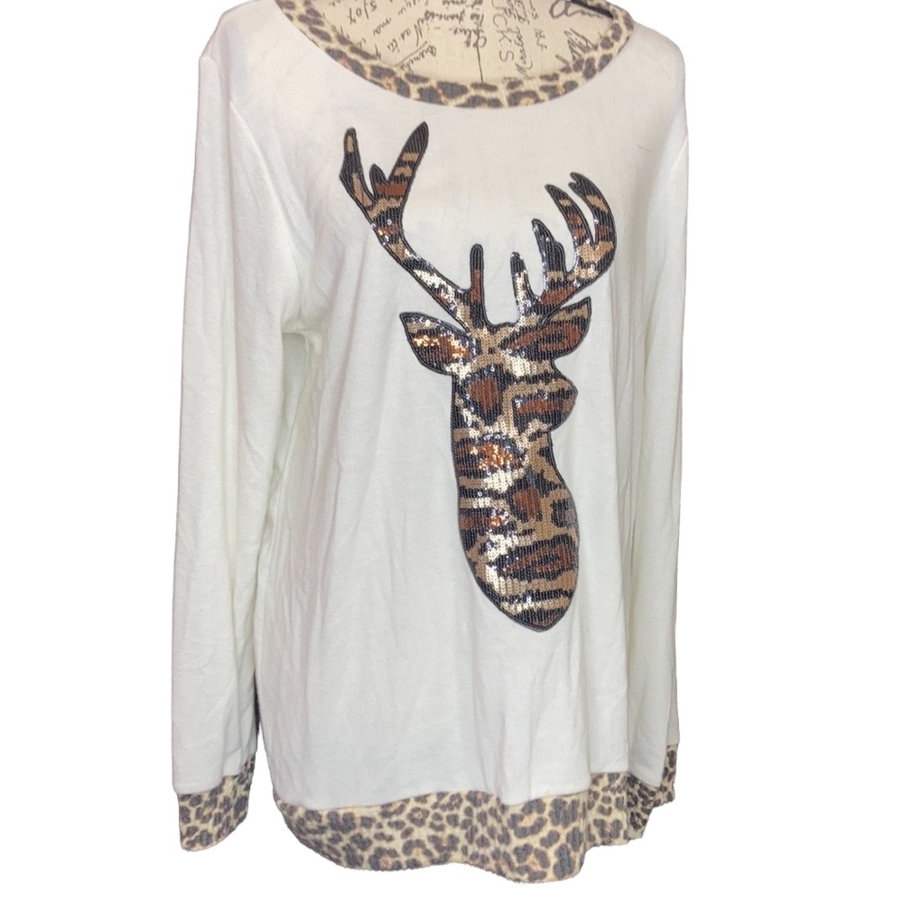 4 for $35  Long sequined moose sleeve top
